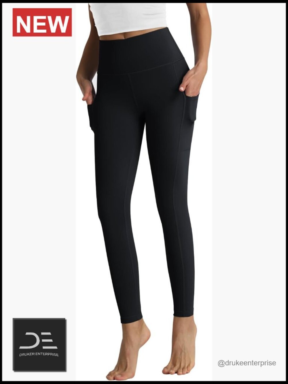 High Waist Cotton Yoga Leggings with Pockets Capri Pants
